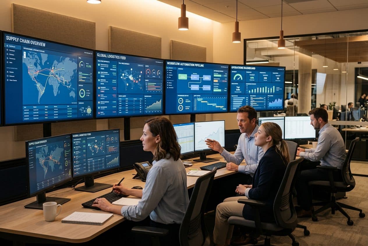 Operations team monitoring workflow dashboards